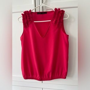 Zara red top with neck and cute ruffled sleeves